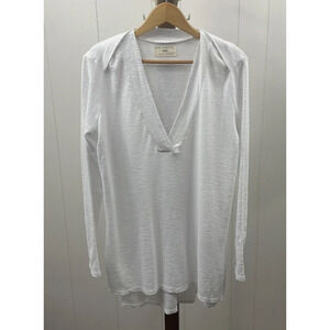 Sol Angeles White V-Neck Long Sleeve Tunic Blouse Women's LARGE Knit High Low